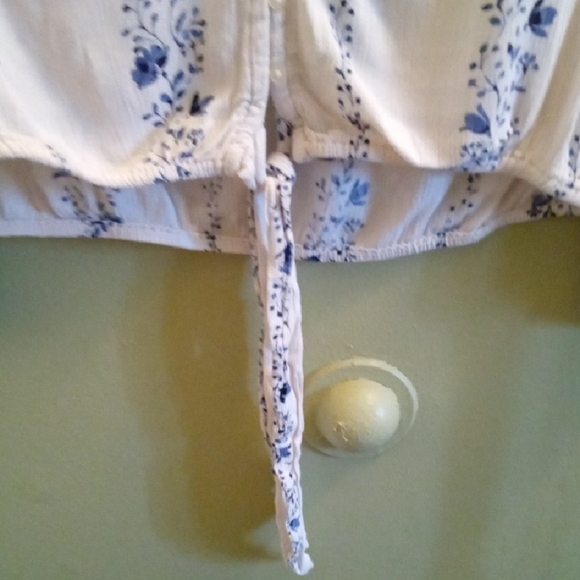 Womans M American Eagle Outfitters Blue and White Tie Front Crop Blouse Floral - Picture 3 of 5